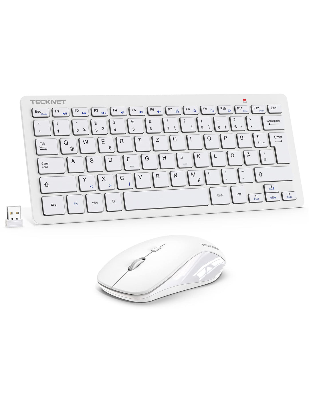 TECKNET Kabelloses Tastatur Maus Set, Deutsch QWERTZ Layout, 2.4 GHz Funk Mini Tastatur Mouse, 15m R