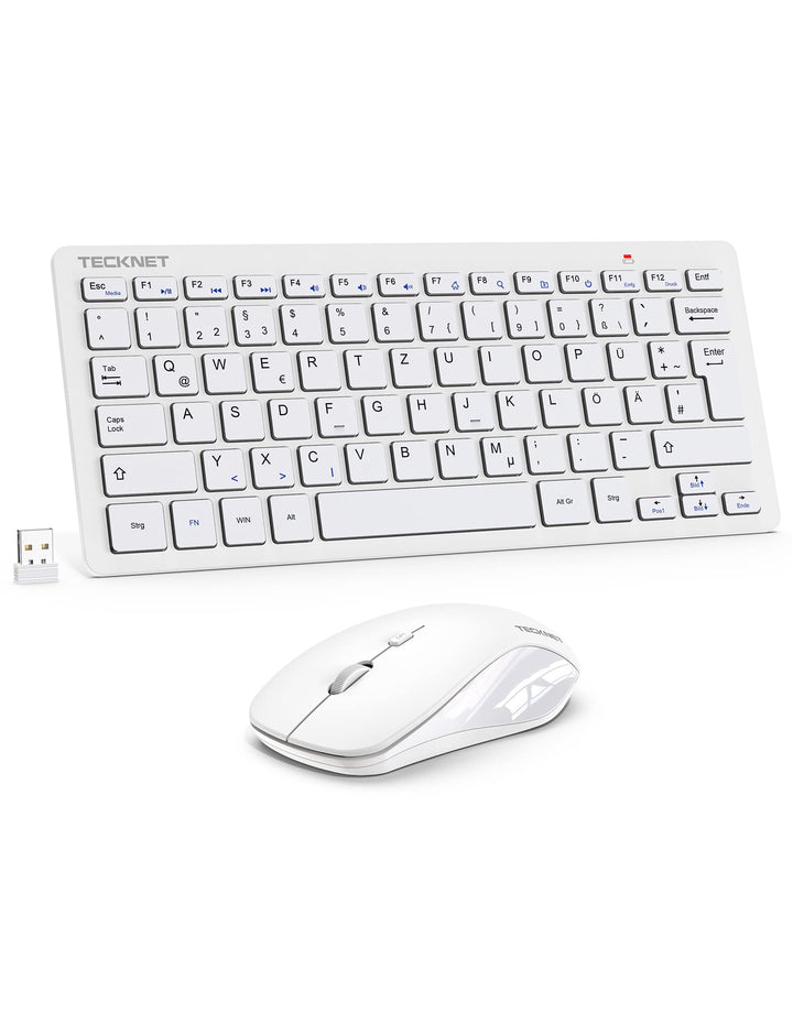 TECKNET Kabelloses Tastatur Maus Set, Deutsch QWERTZ Layout, 2.4 GHz Funk Mini Tastatur Mouse, 15m R