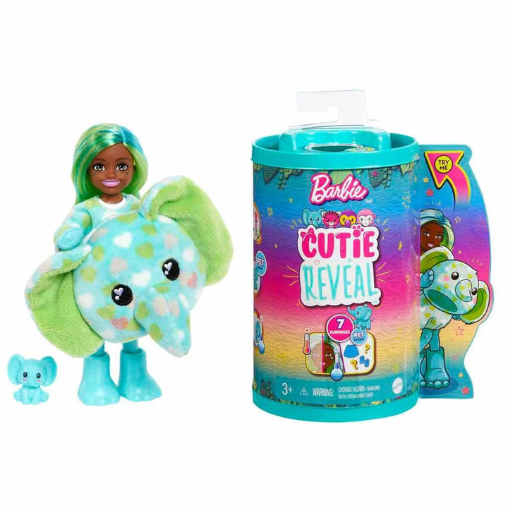 Barbie Chelsea Cutie Reveal Serie Dschungelfreunde, Kostüm enthüllt eine bewegliche Puppe mit Hausti