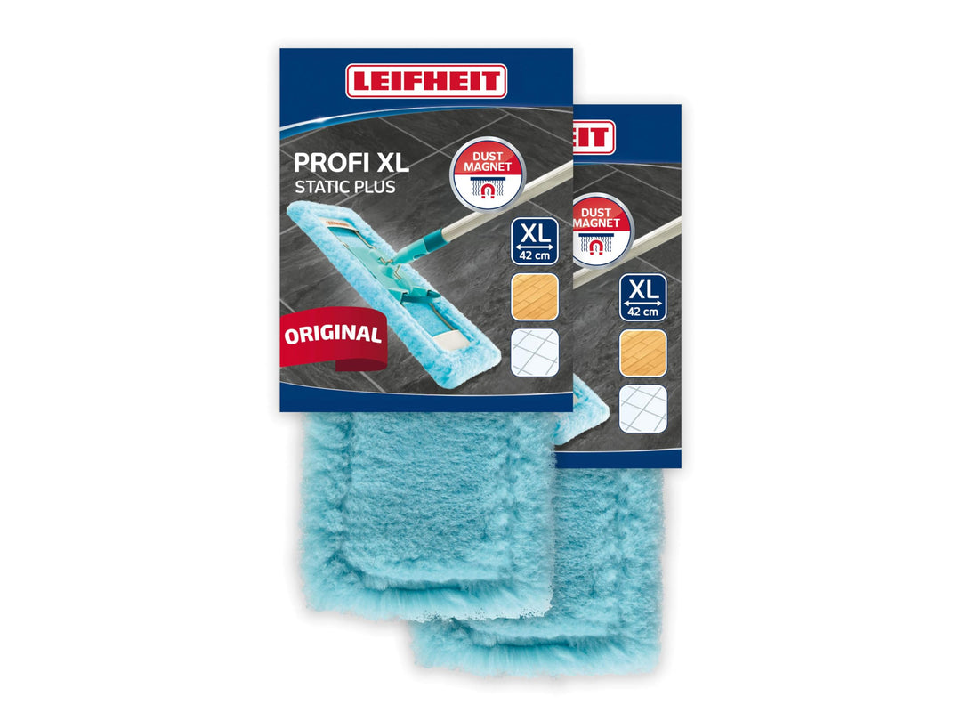 Leifheit 2er Set Wischbezug Profi XL Static Plus, für alle Bodenarten, zieht Staub und Haare an wie