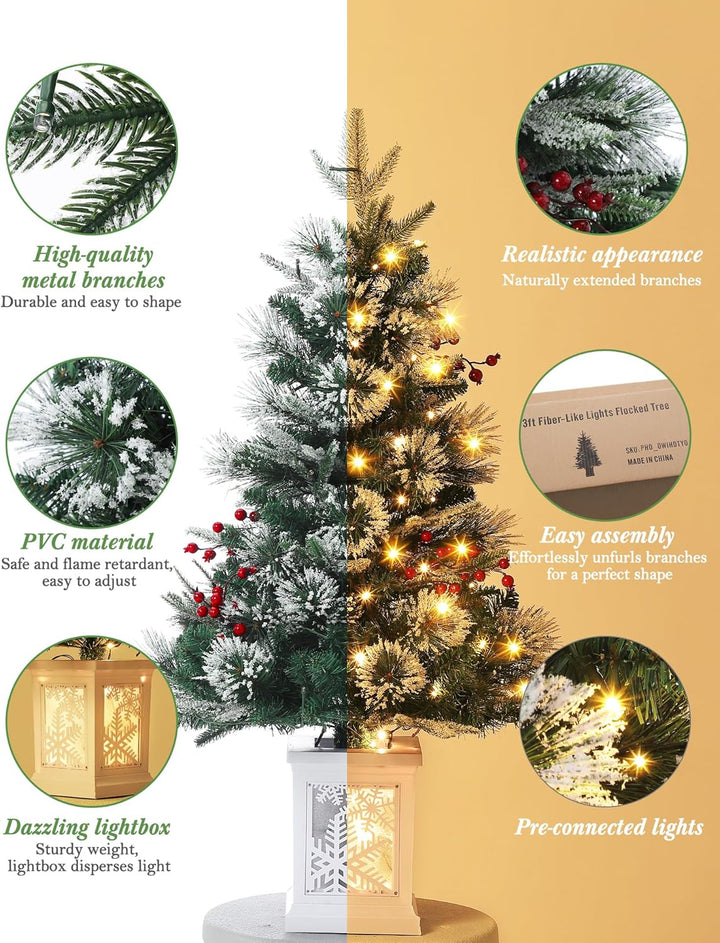 2PCS 90cm Weihnachtsbaum künstlich mit 78 Beleuchtung,Batteriebetrieben Pre-lit Premium Snow Flocked