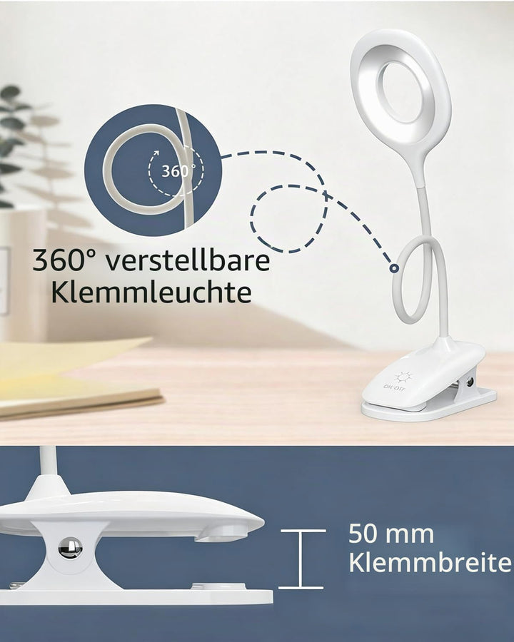Klemmlampe Bett, LED Leselampe Bett Touch Dimmbar 3 Farben Bettlampe Klemmleuchte Augenschutz Schwan