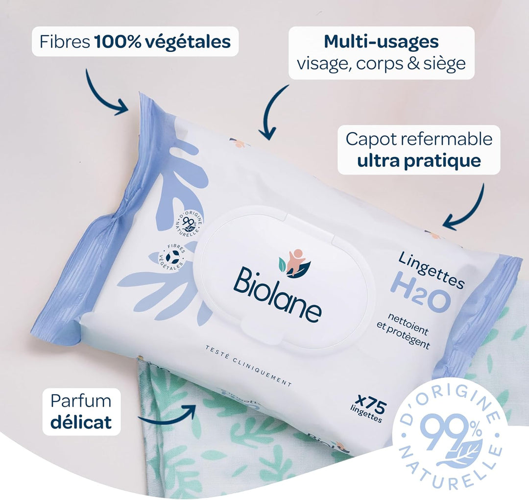 BIOLANE - Babytücher mit Wasser – 450 Tücher – 6 x 75 Stück – sanfte und effektive Reinigung – ab de