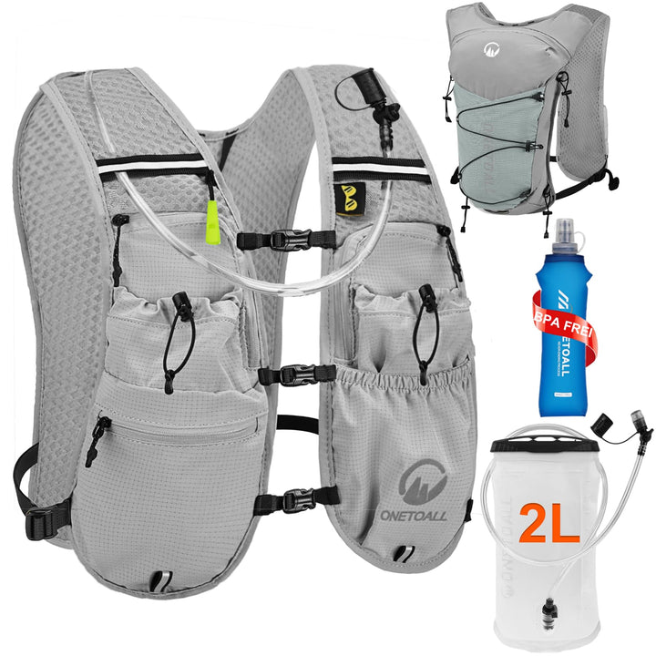 Laufweste Damen mit 2L TPU Trinkblase/500ml Trinkflasche, Leichter Trinkrucksack Laufen Herren 6L, R