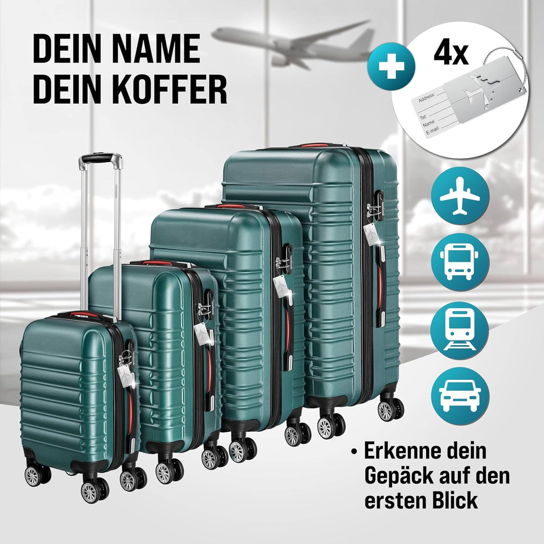 MONZANA® 4tlg Kofferset Schloss Organizer Kofferwaage Gurt Gel-Griffe Zwillingsrollen Standfüsse Tro