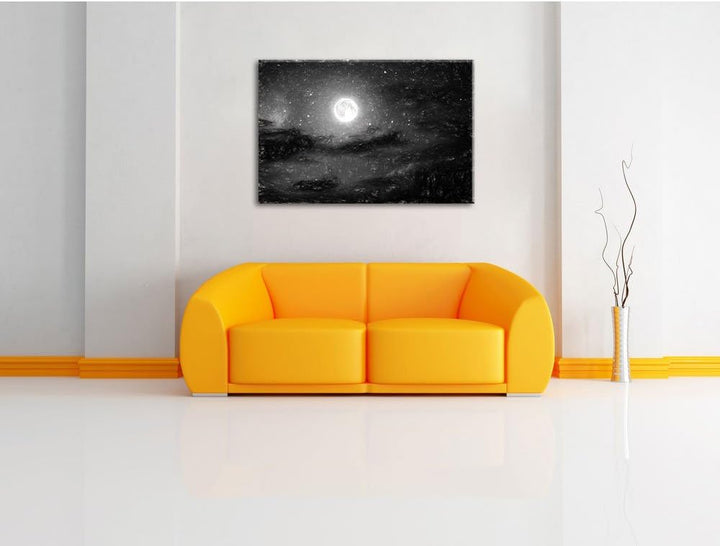 Pixxprint Leuchtender Mond am Nachthimmel als Leinwandbild/Grösse: 100x70 cm/Wandbild/Kunstdruck/fer