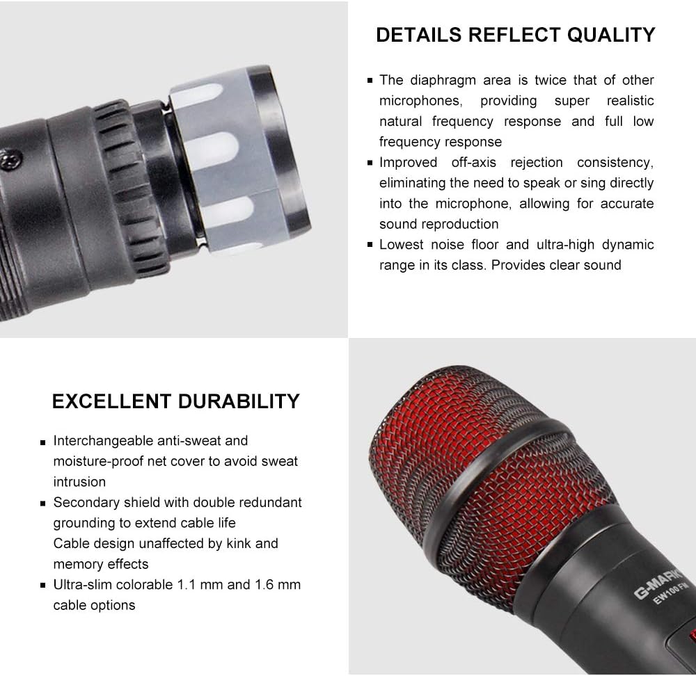G-MARK Drahtloses Mikrofon, UHF Dual Handheld Cordless Dynamic Mic System mit wiederaufladbarem Empf
