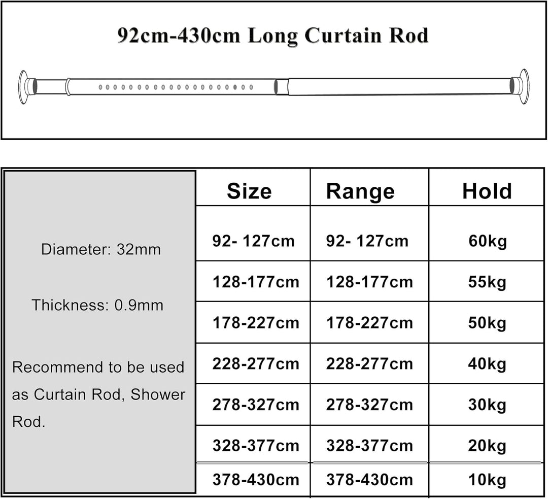 Teleskopstange Ohne Bohren, 378-430cm Ausziehbare Edelstahl Duschvorhangstange für Grosse Fenster/Du