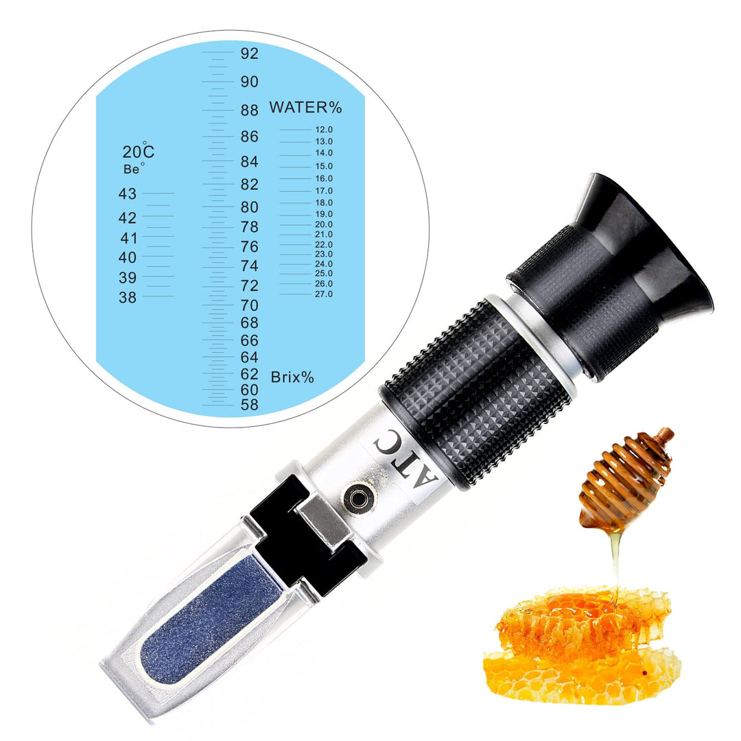 Honigrefraktometer mit ATC, Refraktometer mit LCD-Display (Balsam: 38-43°; Brix: 58-92%, Wasser: 12-