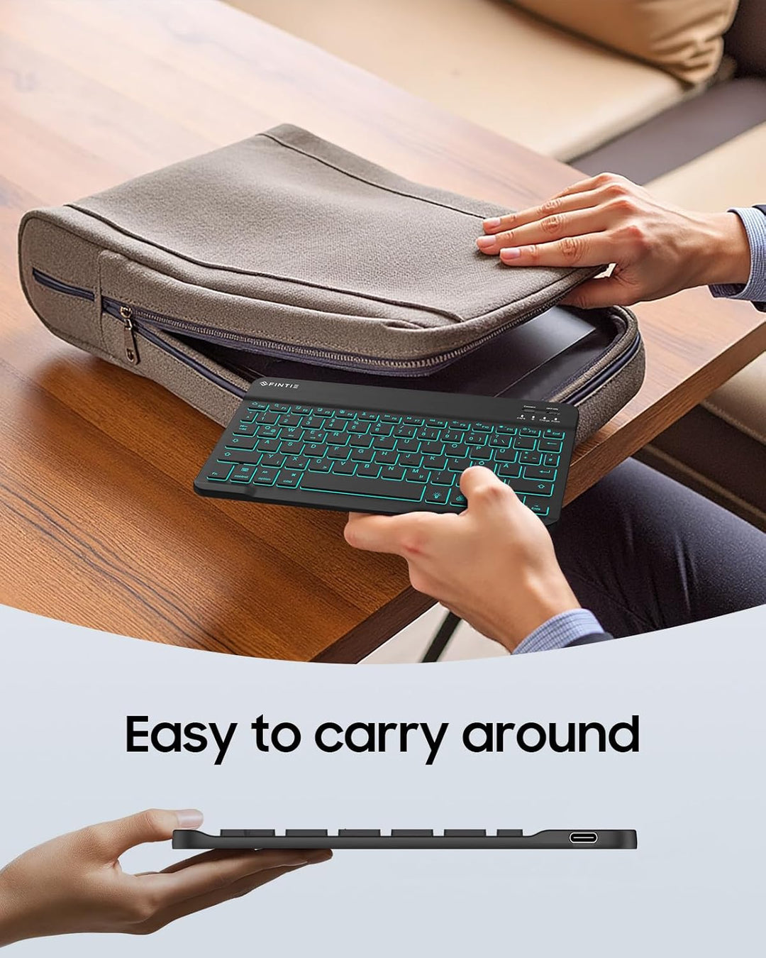 FINTIE Bluetooth Tastatur mit Hintergrundbeleuchtung in 7 Farben, Tablet Tastatur mit deutschem Layo