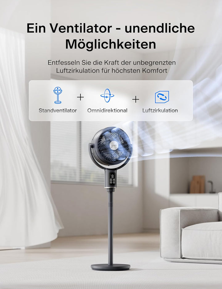 Pelonis Turmventilator mit Fernbedienung, 20dB Leiser Standventilator, 9 Stufen & 9H Timer, Höhenver