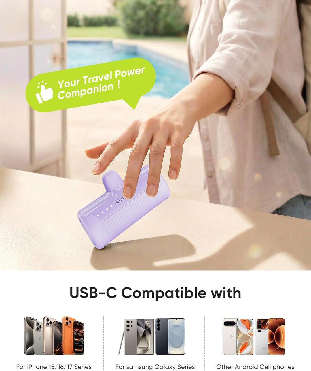 Kuulaa 2 Stück Power Bank USB C 4500mAh, Mini Externer Akku, Schnelles Aufladen Type C Powerbank ohn