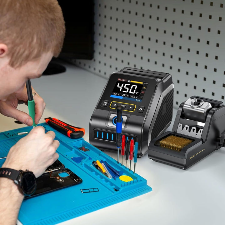 DWS-200 Lötstation Profi Lötkolben Station Set 100-450°C Keramikheizelement LCD-Display für Elektron