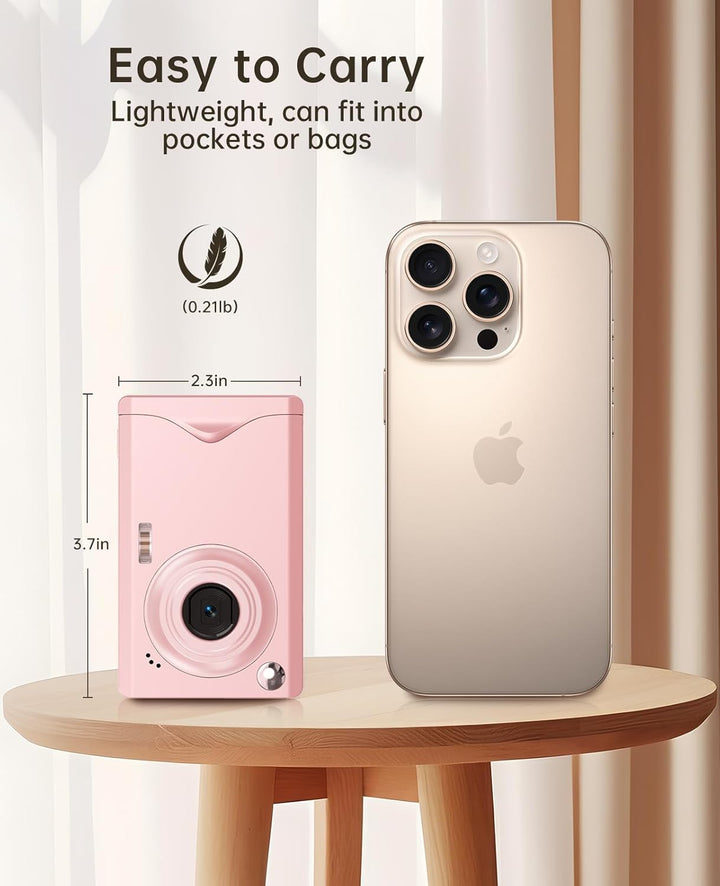 4K Digitalkamera 48MP mit Tasche 32GB SD Karte für Vlogging Kinder Jugendliche Rose Pink-A30, Pink-A