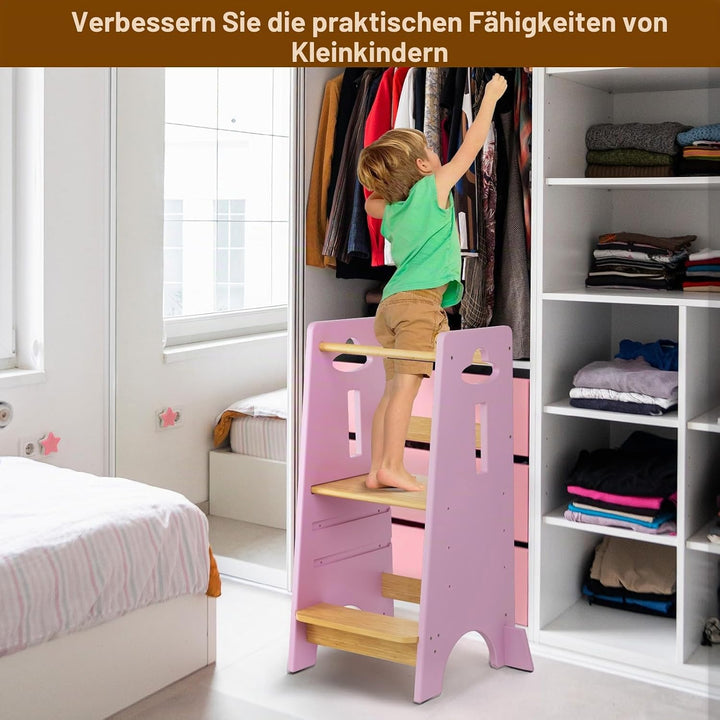 COSYLAND Montessori Lernturm ab 1 Jahr, höhenverstellbarer Learning Tower mit Kippschutz für Kinder,