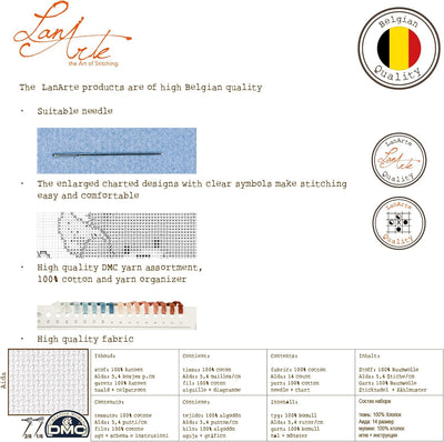 LANARTE PN Zählmusterpackung Frau mit Kamelien Kreuzstichpackung, Baumwolle, Mehrfarbig, 37 x 48 x 0