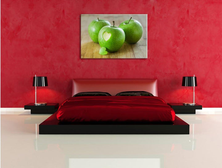 ein Herzchen im Apfel, Format: 100x70 auf Leinwand, XXL riesige Bilder fertig gerahmt mit Keilrahmen