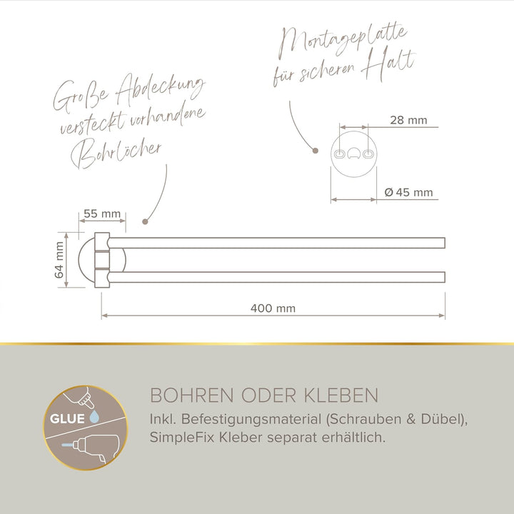 Lenz Handtuchhalter SIVO in Graphit – 2 schwenkbare Arme, 40 cm – Mit Anti-Fingerabdruck Oberfläche