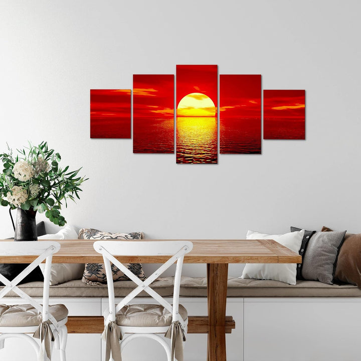 Runa Art Wandbilder Sonnenuntergang Sunset 5 Teilig Bild auf Vlies Leinwand Deko Schlafzimmer Wohnzi