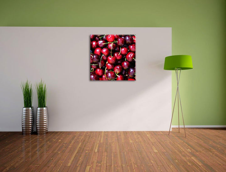 Leckere knackige Kirschen, Format: 70x70 auf Leinwand, XXL riesige Bilder fertig gerahmt mit Keilrah