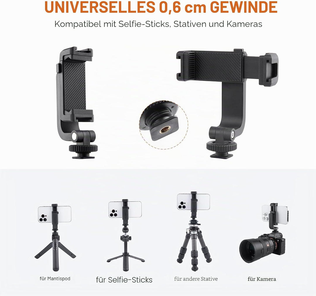 PGYTECH Cold Shoe Handyhalterung kompatibel mit iPhone/Samsung und Anderen Smartphones Phone Holder,