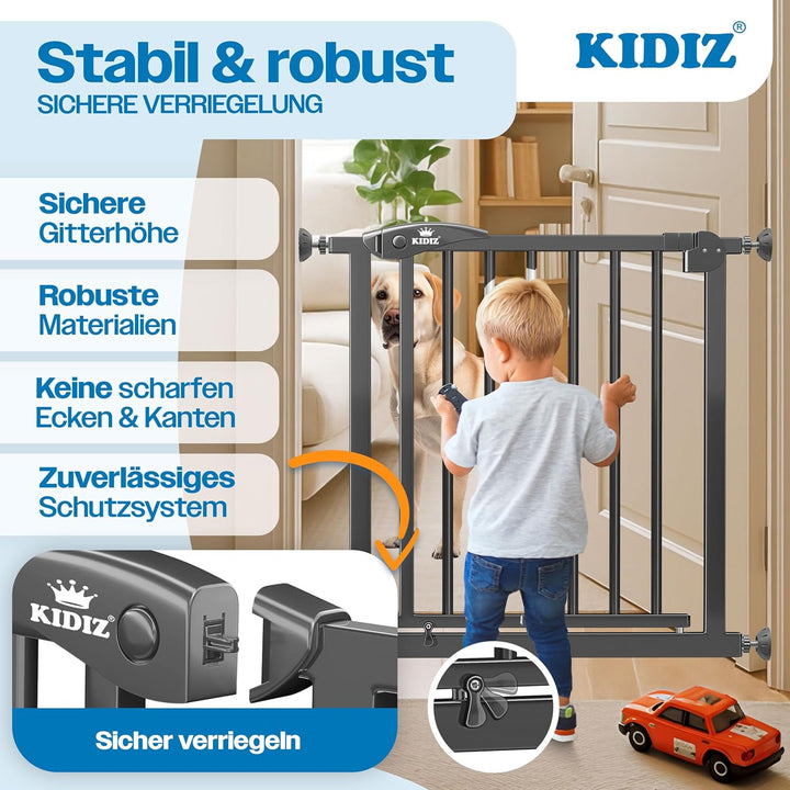 KIDIZ Treppenschutzgitter ohne Bohren | Verstellbare Breite: 88-94 cm, 75 cm hoch, Türschutzgitter u