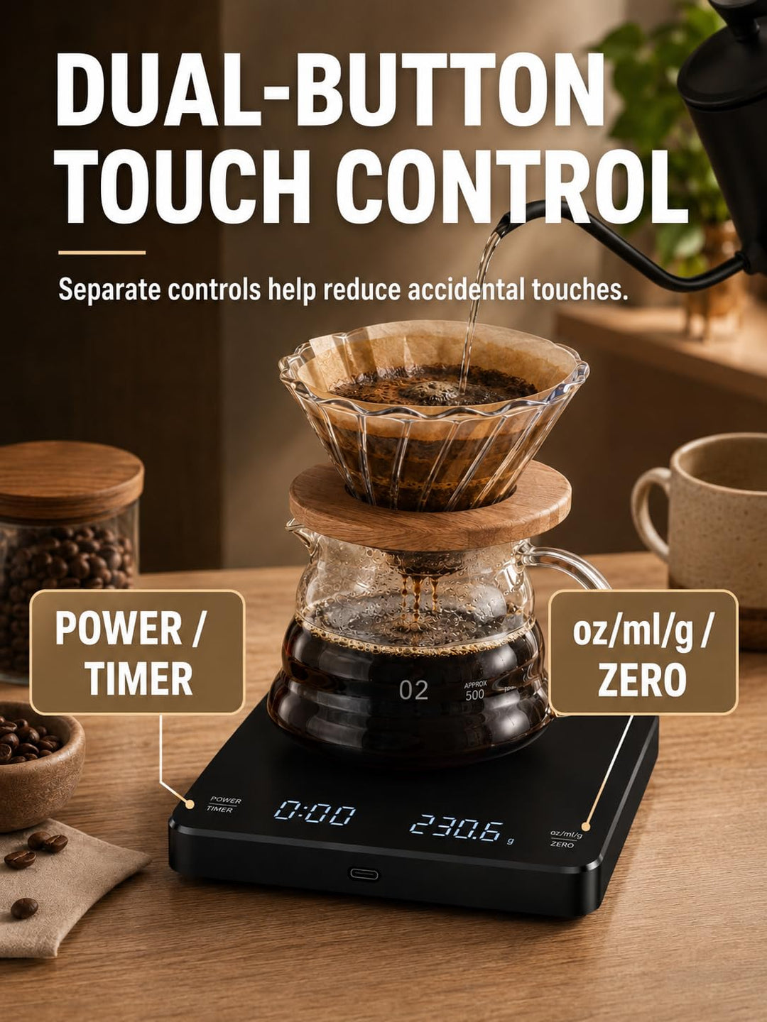 VOBOR Kaffeewaage mit Timer 3kg/0.1g, Automatischen und Manuellen Zeitmessungsmodus, Wiederaufladbar