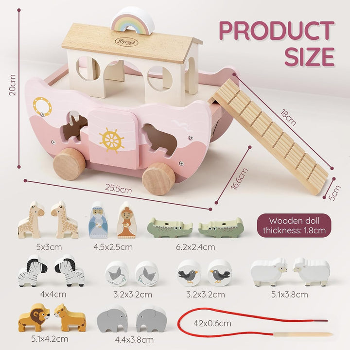 Joyreal Arche Noah Holz - Geschenk Taufe, Taufgeschenke für Jungen Mädchen Kinder, Montessori Spielz