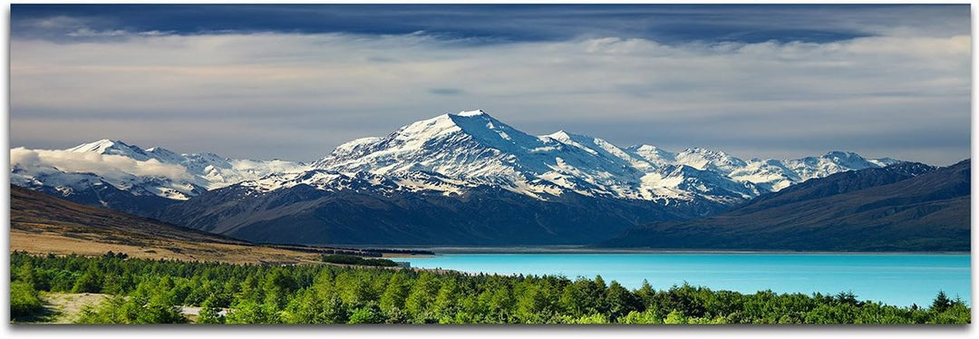 Augenblicke Wandbilder Leinwandbild als Panorama in 150x50cm Neuseeland See Gebirge Schnee Wald