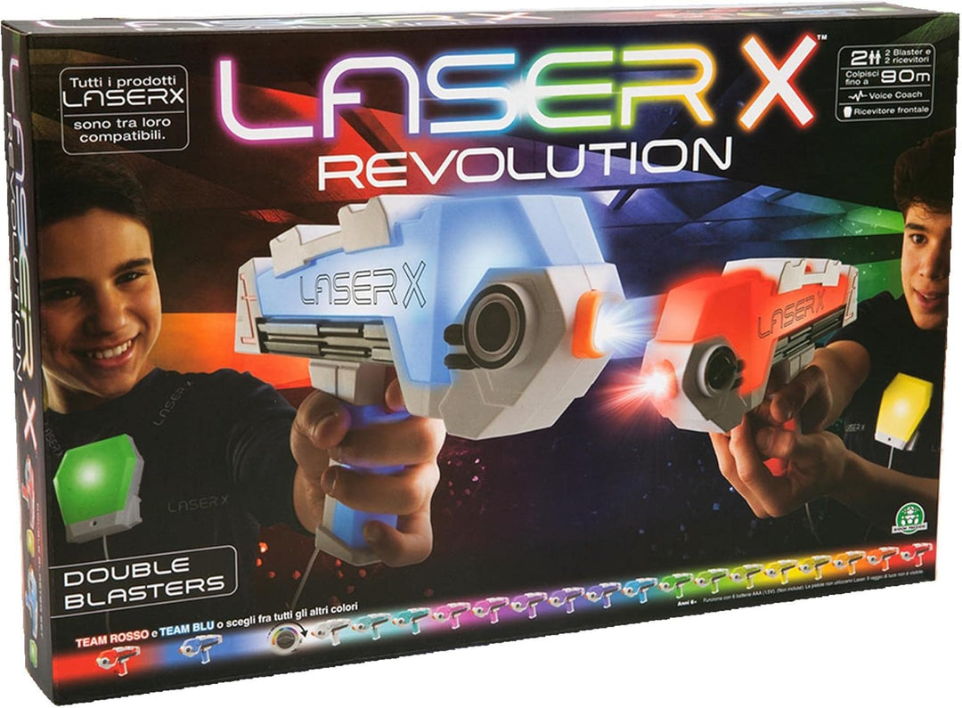 Laser X - Revolution Blaster, wähle deine Teamfarbe, treffe bis zu 90 Meter, mit 2 Blastern, 2 Empfä