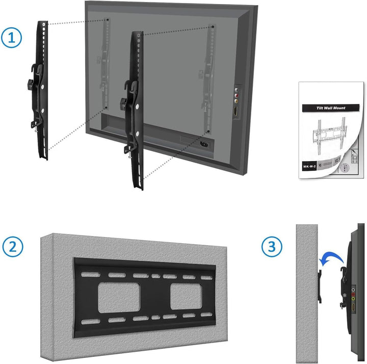 deleyCON Universal TV Wandhalterung 32"-65" Zoll, Neigbar, bis 75 kg | für 81-165 cm Fernseher, VESA