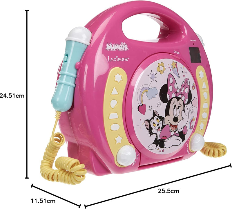 Lexibook Disney Junior Minnie Maus, CD-Player mit 2 Spielzeug-Mikrophonen, Kopfhöreranschluss, Batte