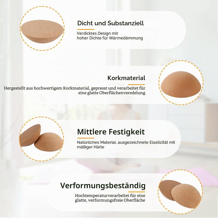 Balance Board Kork Halbkugel, Trainingshalbkugel Kork Halbkugel, Balance Trainer Ø30 cm aus Naturkor