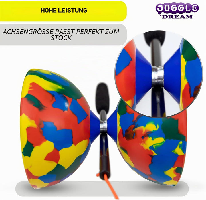 Juggle Dream Jester Diabolo Jonglierset – Fester Achse Profi-Diabolo mit Superglass-Handstäben, Onli