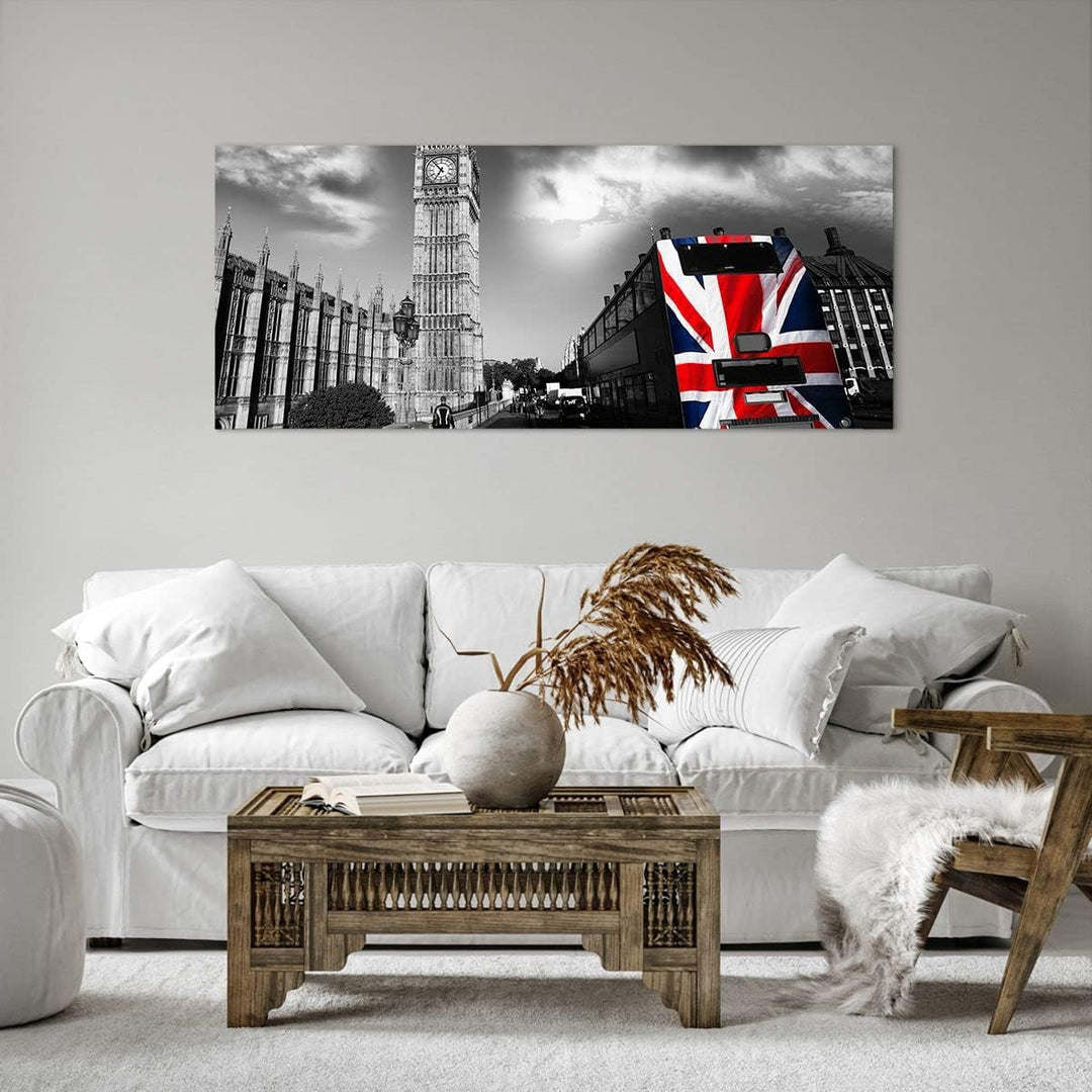 Wandbilder Dekoration Wohnzimmer Bus London Big Ben Gebäude Panorama Bilder auf Leinwand 120x50cm Le
