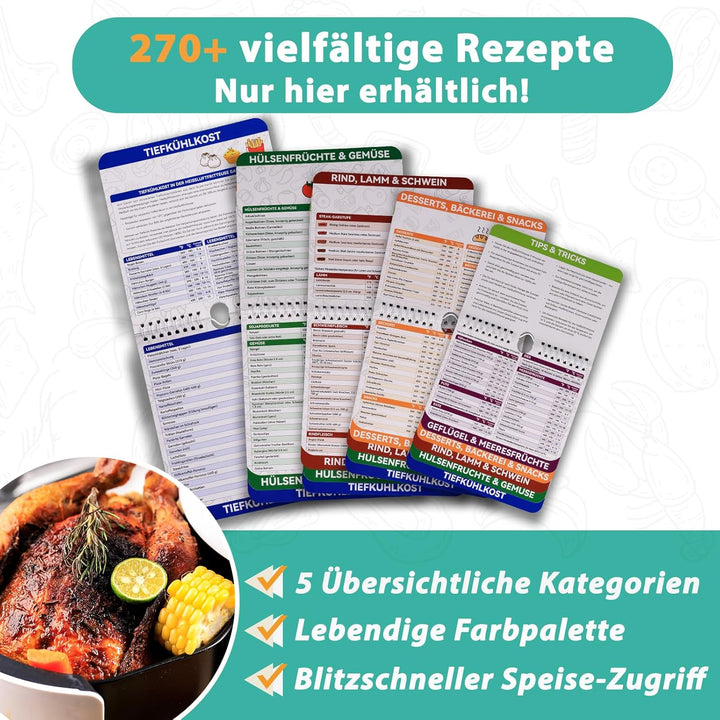 270+ Airfryer Zubehör，Airfryer Spickzettel, Magnetischer Airfryer Spickzettel mit Zeit-Temperatur-Me