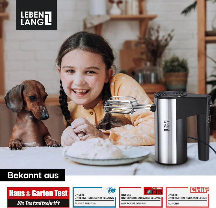 LEBENLANG 400W Handmixer Handrührgerät - 5 Stufen & Turbo Inkl. Standhalterung I Hand Mixer Handrühr