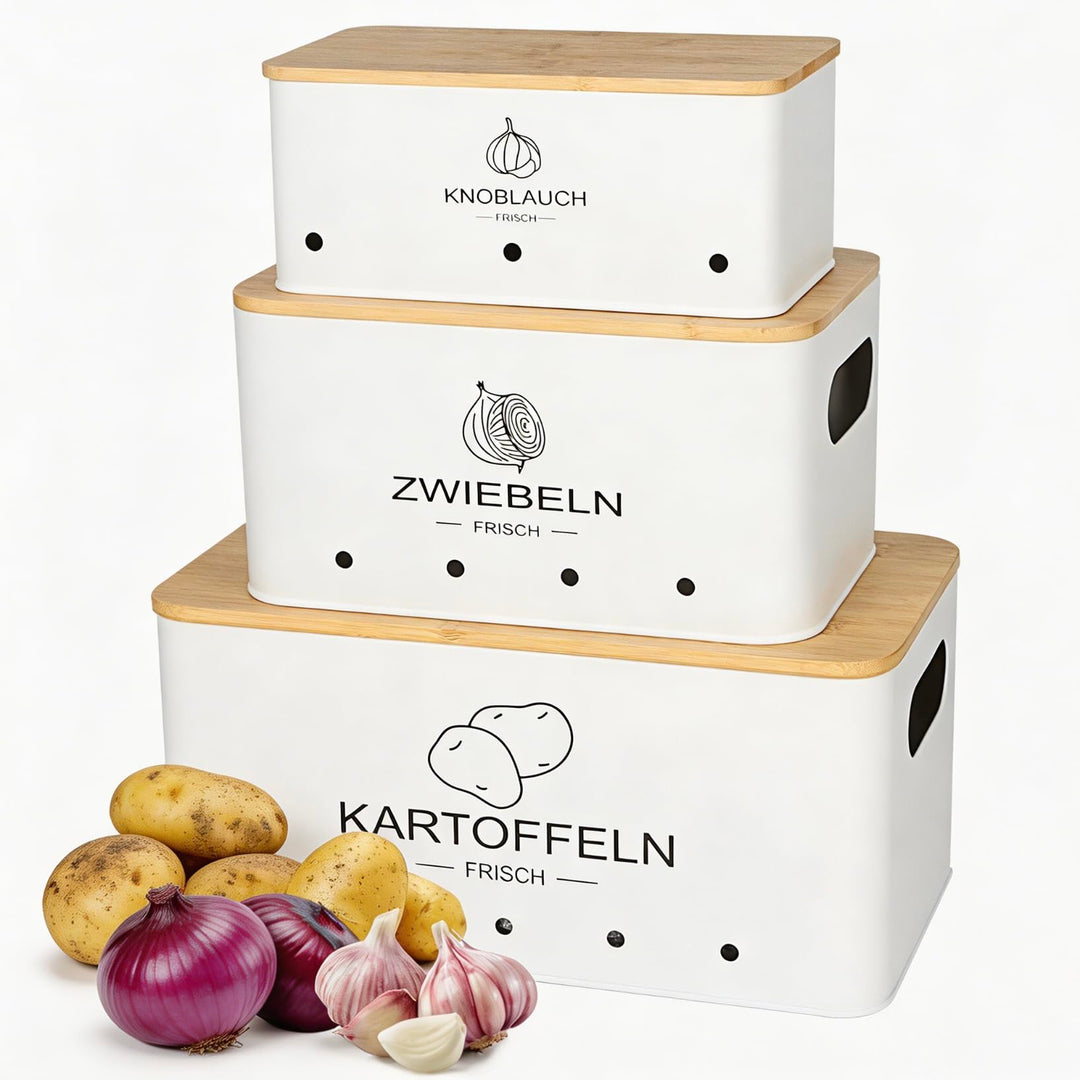 3er Set Kartoffel Aufbewahrungsbox Weiss - Rechteckiger - Kartoffel Zwiebel Knoblauch Aufbewahrung -