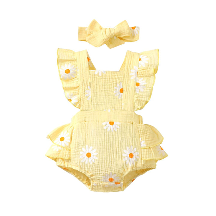Neugeborenen Mädchen Kleidung Rüschenärmel Gänseblümchen Outfits Stirnband Basics für Neugeborene Ob