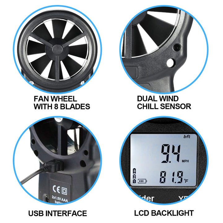 Windmesser Windmessgerät,INFURIDER YF-866A Handheld Anemometer Digital Wind Speed Meter Gauge Windge