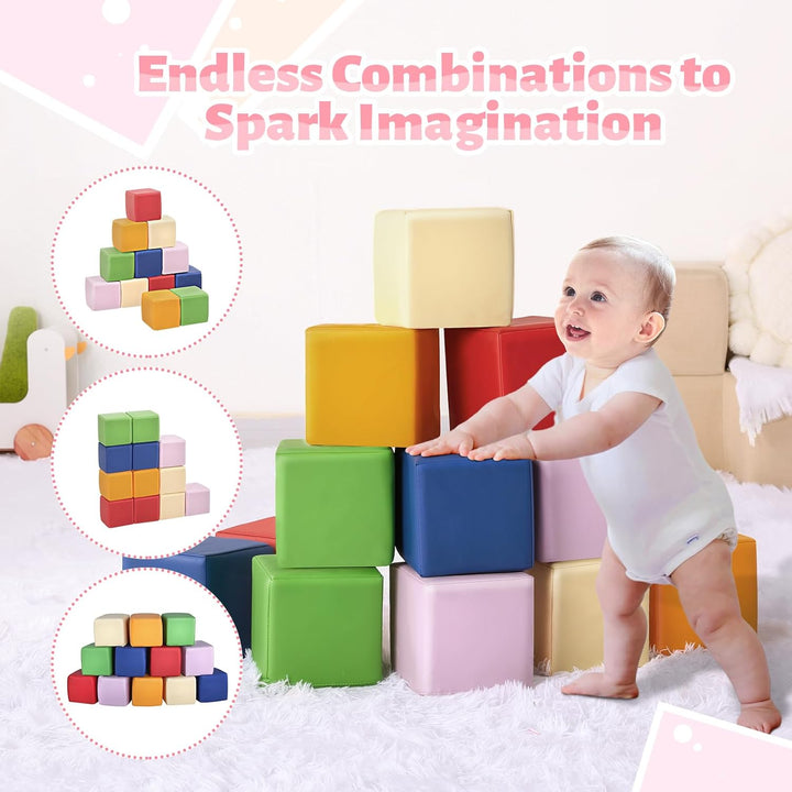 Foam Building Blocks for Toddlers: 12 PCS Soft Building Blocks for Toddlers Colorful Stacking Blocks