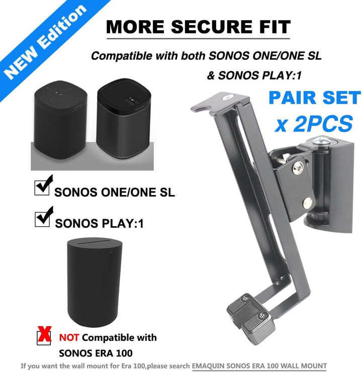 EMAQUIN Wandhalterung Paar(2 Stück) für SONOS One/One SL/SONOS Play 1 Speaker(Drehbar und neigbar,ko