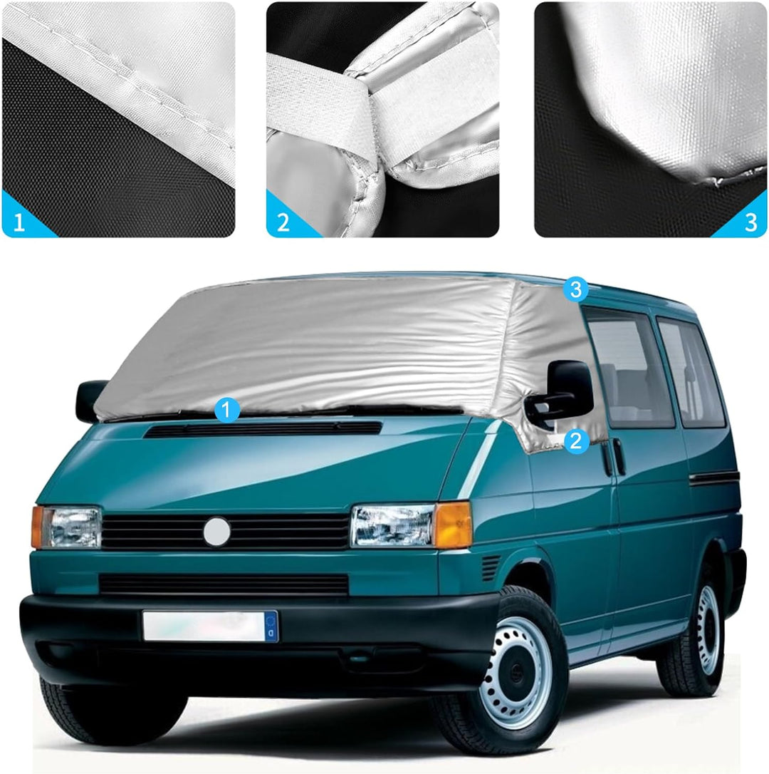 Externe Thermo Scheibenabdeckung passend für VW T4, Luxus Silber Wrap Windschutzscheibenabdeckung, F