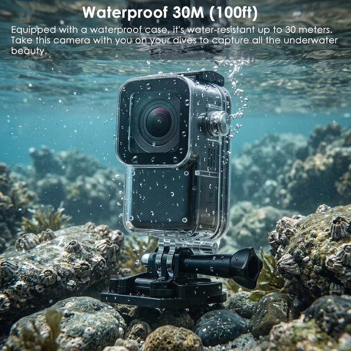 ydi wasserdichte Action Cam 5K/30 FPS, EIS Daumen Unterwasser Actionkamera 30M mit 1,3-Zoll Touchscr