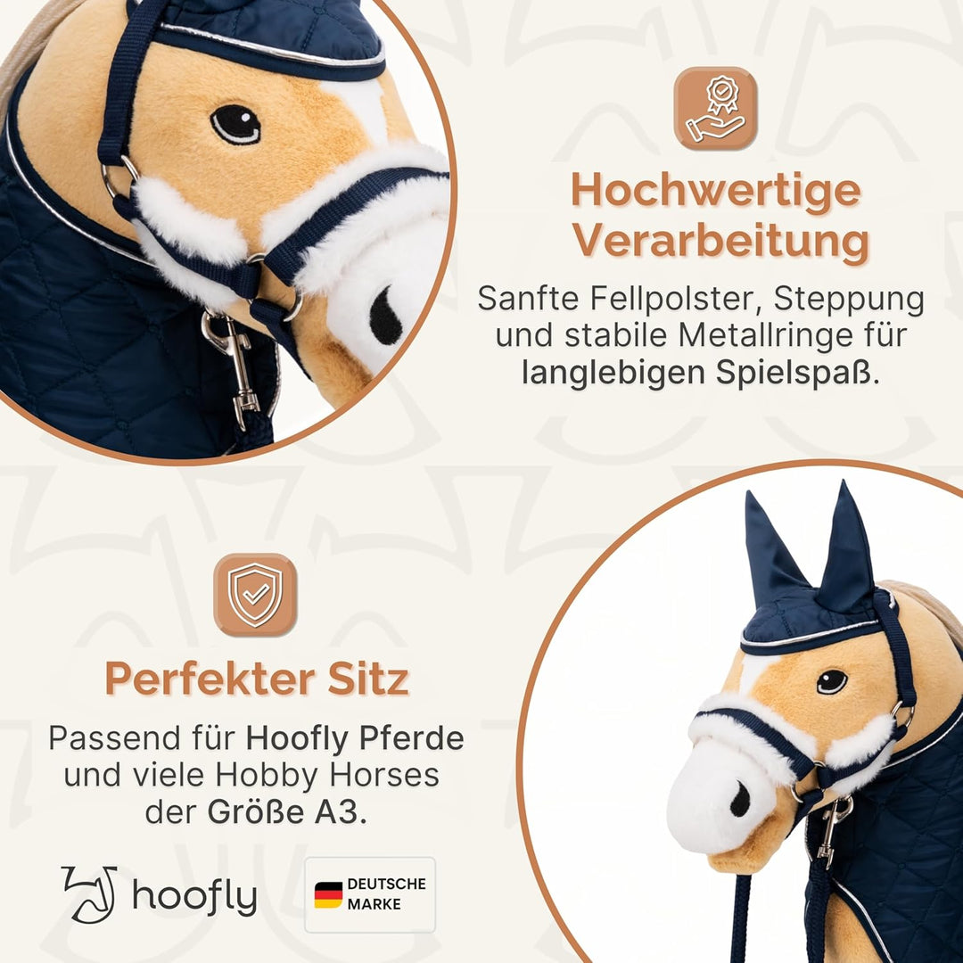 Hobby Horse Zubehör Set – Halfter mit Strick, Decke & Fliegenhaube in Blau für Hobby Horses [TÜV gep