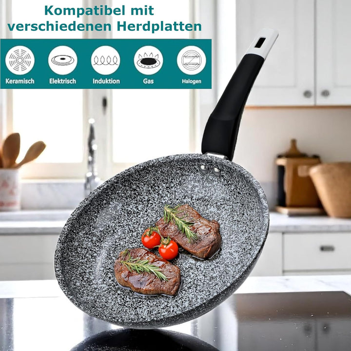 EliteHoff Pfannenset Induktion 4-teilig, Bratpfannenset (20/24/28 cm) + crepe pfanne 24 cm, Induktio