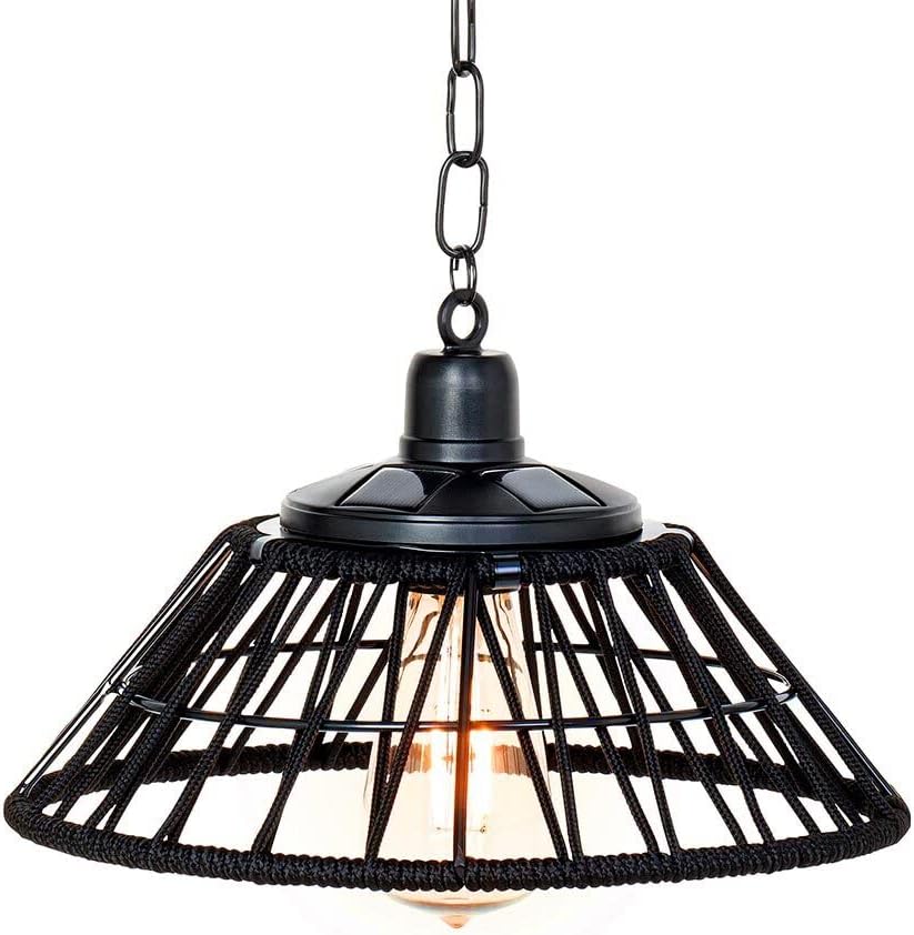 zeitzone Solar Hängelampe Vintage-Stil Industrial Outdoor Hängeleuchte Warmweiss Schwarz 29cm