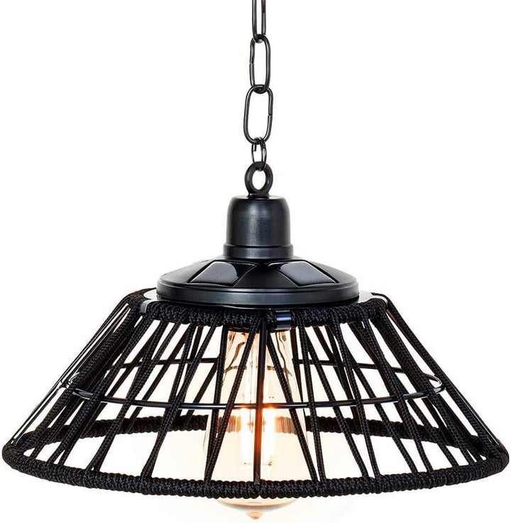 zeitzone Solar Hängelampe Vintage-Stil Industrial Outdoor Hängeleuchte Warmweiss Schwarz 29cm