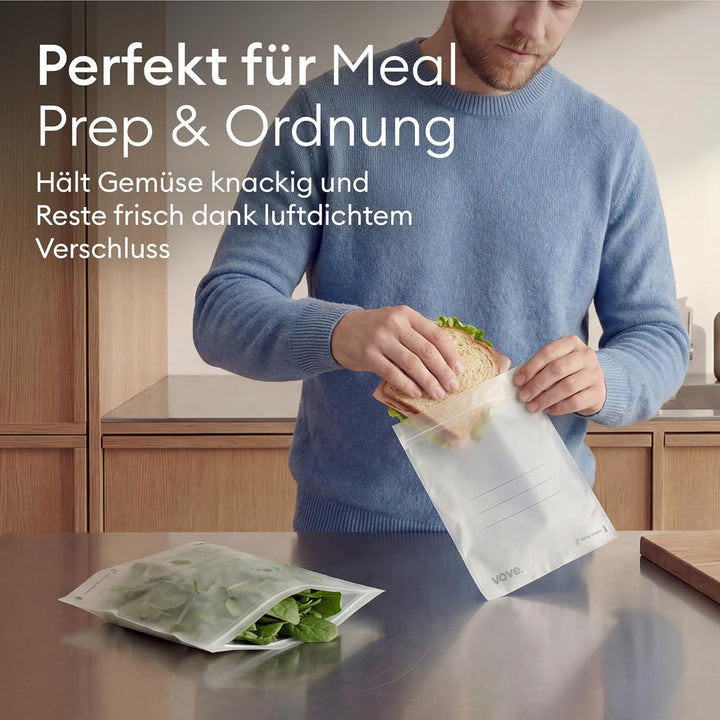 Vove kompostierbare Gefrierbeutel mit luftdichtem Zip-Verschluss, 1 L, 30 Stück - PFAS-frei, BPI-zer