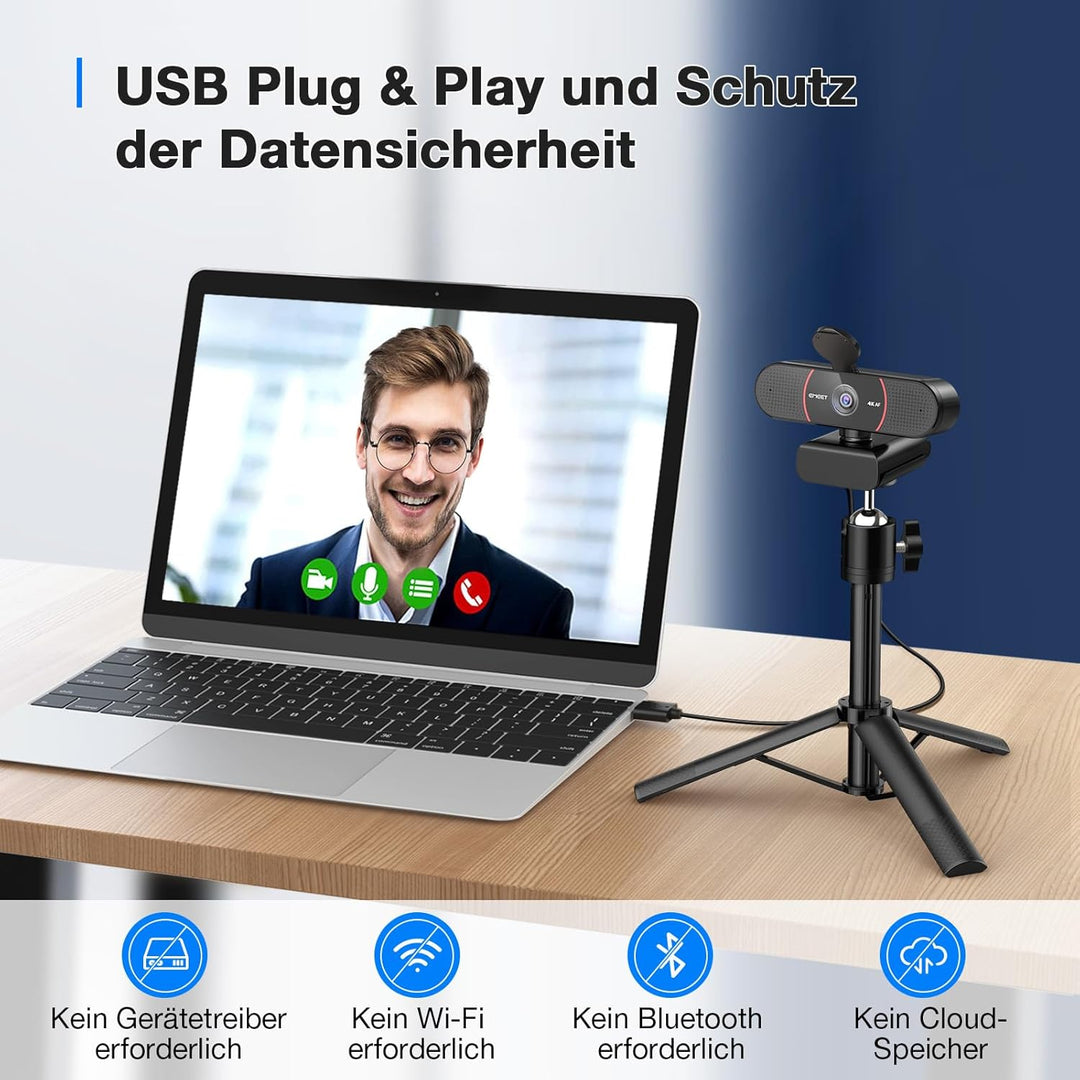 EMEET C960 4K Kit Webcam, UHD Webcam mit Objektivabdeckung & Dual Mikrofon, TOF Autofokus, 66 ° Stre